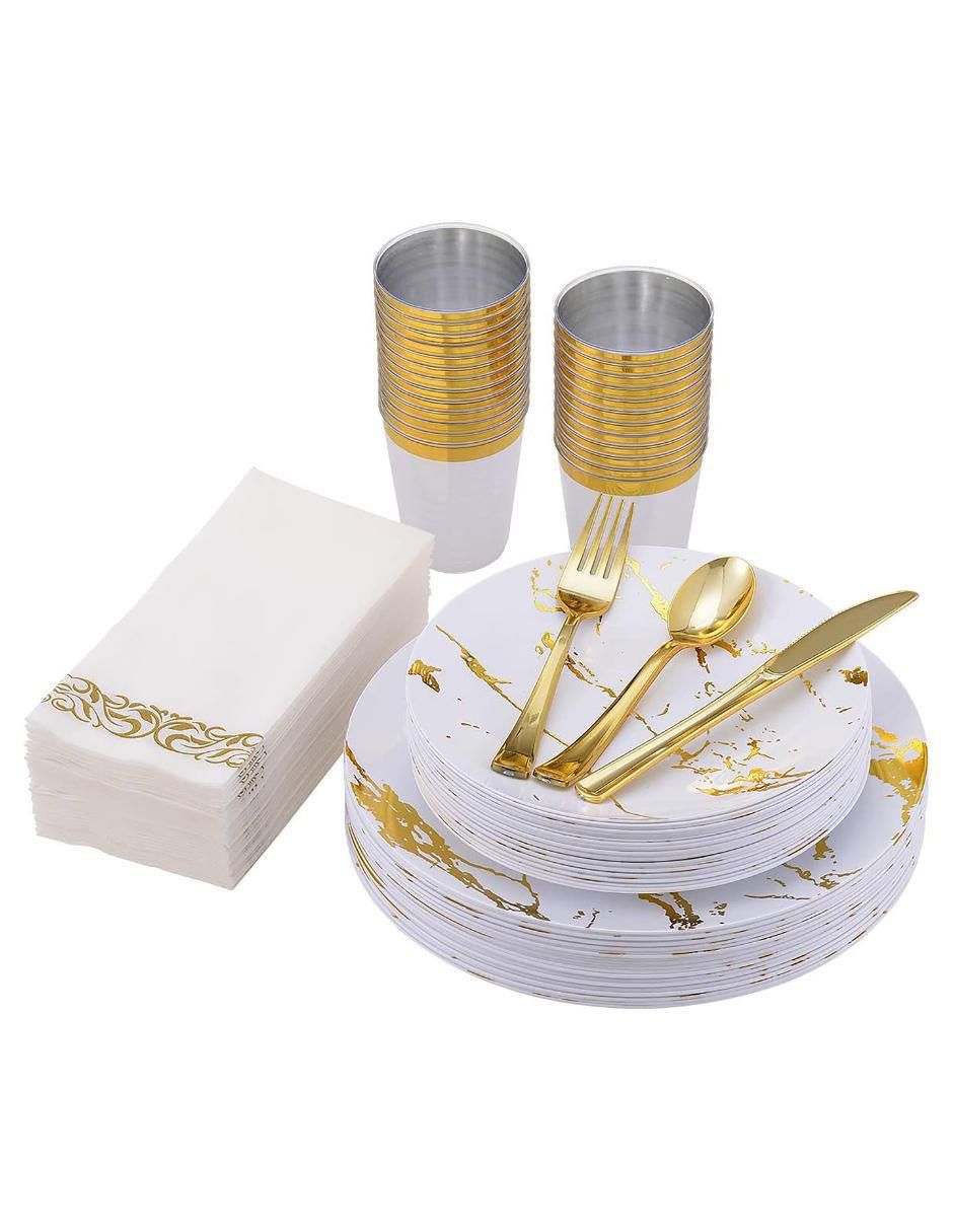Vajilla para fiesta desechables de plástico para 25 personas Vajilla para fiesta desechables de plástico para 25 personas