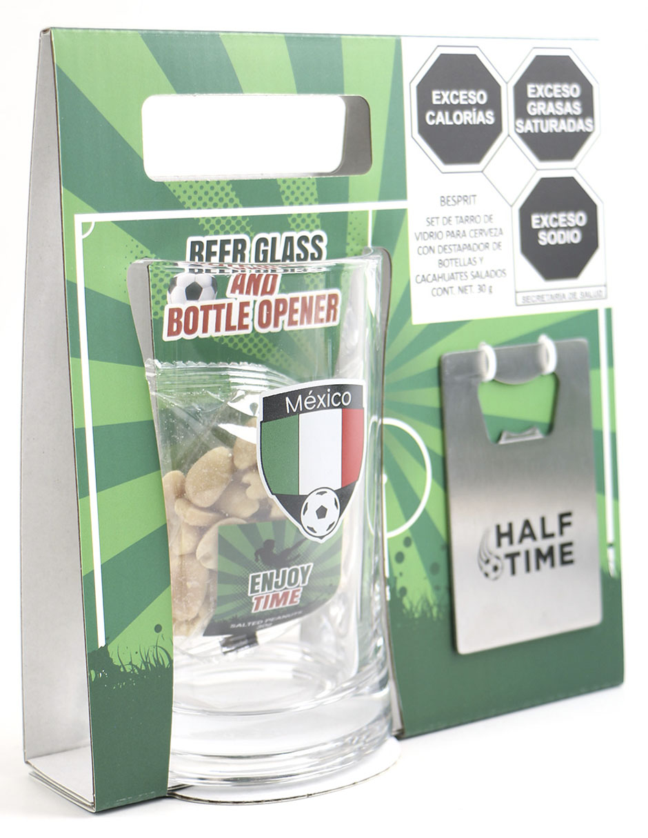 Set regalo tarro de vidrio con destapador de botellas y cacahuates salados Mundial 2