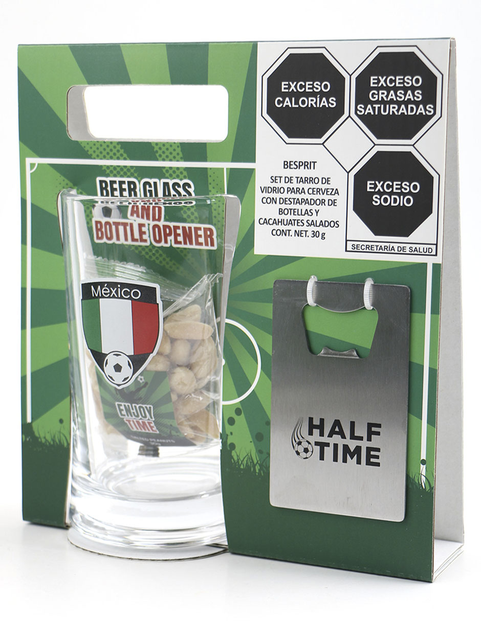 Set regalo tarro de vidrio con destapador de botellas y cacahuates salados Mundial 3