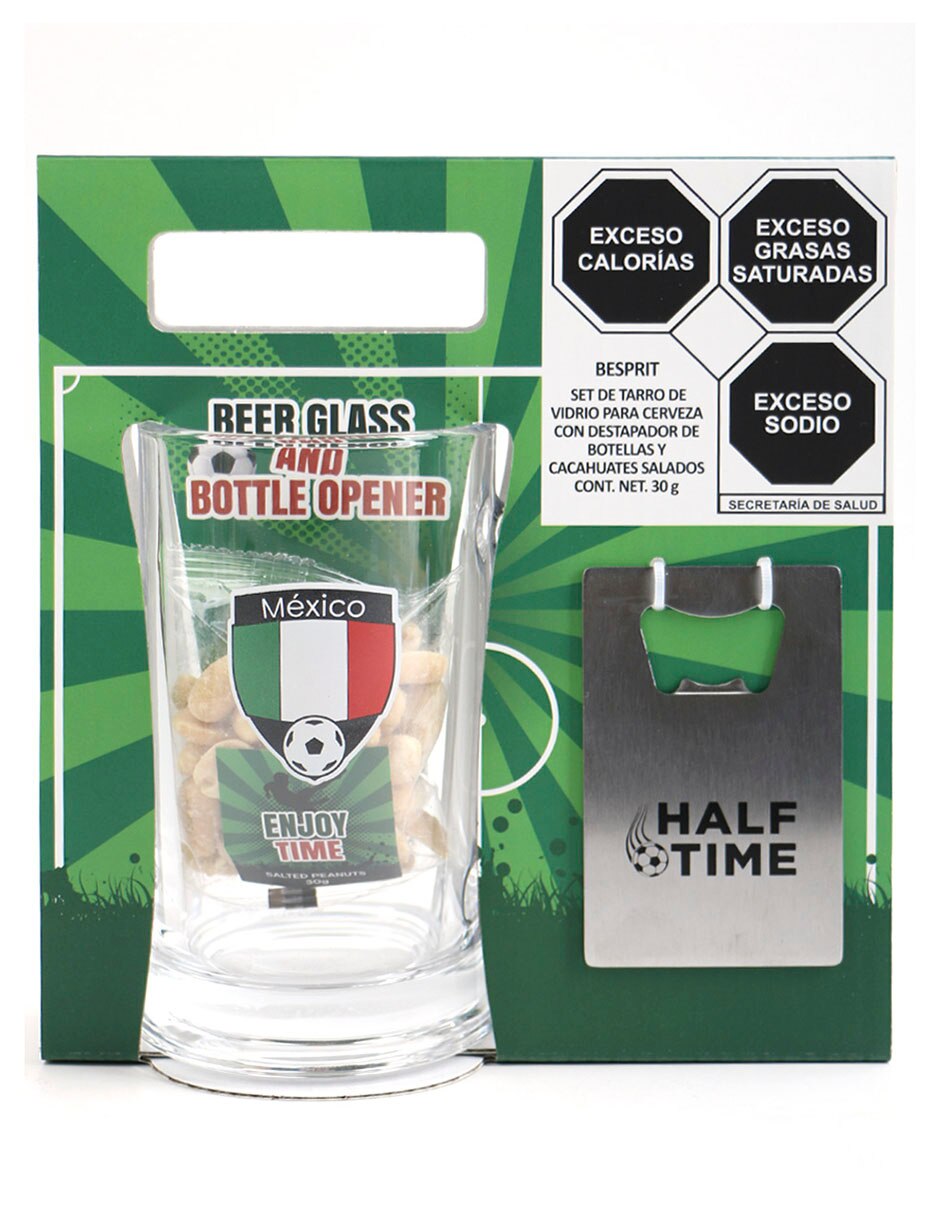 Set regalo tarro de vidrio con destapador de botellas y cacahuates salados Mundial 6