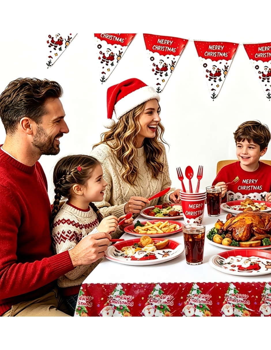 Vajilla para fiesta Navidad de cartón y plástico para 25 personas 2